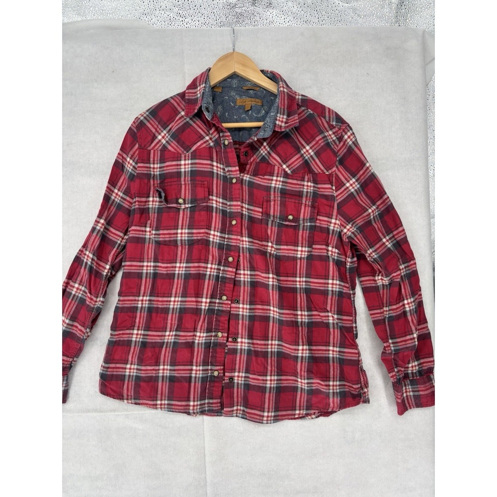 Jachs Girlfriend Red Plaid Western Pearl Snap Shirt Paisley Trim Large Cowgirl